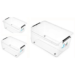 Lot de 3 Boîtes de Rangement en Plastique Transparent de 40L avec Roues et Couvercles à Clip - Idéal pour l'Organisation à Domicile