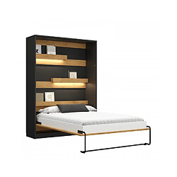 Mobili & Co Armoire lit escamotable relevable - 140x200 cm Chêne et noir DELUXE