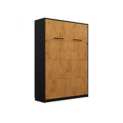 Mobili & Co Armoire lit escamotable relevable vertical 140x200 cm chêne lancelot et noir DELUXE