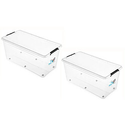 Lot de 2 Boîtes de Rangement en Plastique Transparent de 75 L avec Couvercle à Clip - Bacs Empilables avec Poignées pour une Organisation Efficace à la Maison