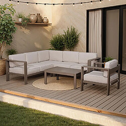 Mes Ensemble table jardin 6 places - Taupe et beige