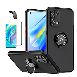 PHONECARE Kit Anneau Armure Oppo A93s 5G - Transparent/Noir Coque rigide avec anneau - Film protection 5D - Support magnétique voiture
