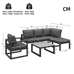 Avis KOMHTOM Ensemble de meubles de jardin en corde, canapé d'angle, y compris tous les coussins d'assise et les coussins, gris