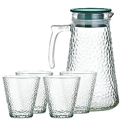 Cheffinger Carafe de Luxe avec 4 verres 250ml Style Vintage Texturés Alvéole Transparent