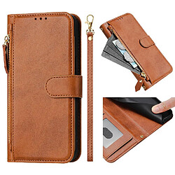 Étui Tongez Xiaomi POCO X6 Neo 5G - Marron Coque portefeuille en cuir PU - Fermeture éclair - Protection appareil photo - Fonction béquille