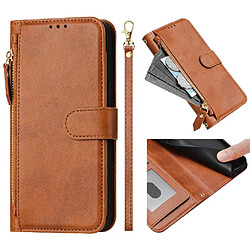 Oneplus Nord CE4 Lite 5G Étui - FOXDOCK Marron Étui flip portefeuille - Cuir PU - Fermeture éclair - Porte-cartes - Protection complète