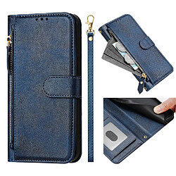 Itel S23 Flip Étui - Cuir PU Bleu Étui portefeuille pour téléphone - Fermeture éclair - Protection totale - Dragonne - Fente pour cartes