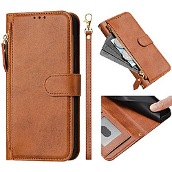 Realme V20 5G Flip Étui FOXDOCK - Marron Étui portefeuille en cuir PU avec protection antichocs - Poche zippée - Boutons accès facile