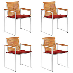 vidaXL Chaises de jardin avec coussins - Bois d'acacia Chaises de jardin - Bois d'acacia massif - Coussin rouge - Empilable - Résistant et robuste