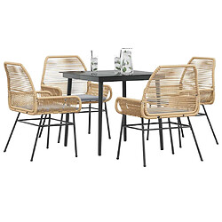 vidaXL Ensemble à manger jardin coussins 5pcs marron poly rotin verre