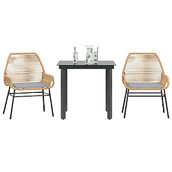 vidaXL Ensemble à manger jardin coussins 3pcs marron poly rotin verre