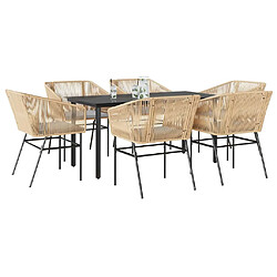 vidaXL Ensemble à manger jardin 7 pcs - Marron/Poly rotin