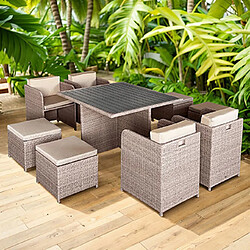 Mes Ensemble table jardin 8 places - Beige naturel