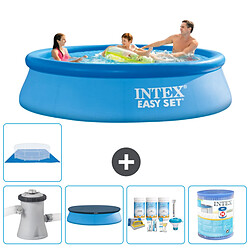 INTEX Easy Set - 305 x 76 cm - Bleue Piscine gonflable ronde - Bâche de protection - Pompe et tapis de sol - Entretien inclus
