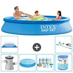 Intex Piscine Ronde Easy Set - 305 cm Piscine gonflable - 305 x 61 cm - Voile solaire - Pompe de filtration - Aspirateur - Tapis de sol