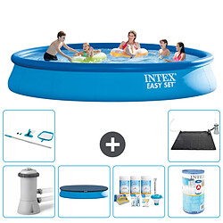 INTEX Easy Set - 457 x 84 cm Piscine gonflable - Pompe incluse - Couverture - Forfait entretien - Filtre - Trousse de nettoyage - Tapis solaire