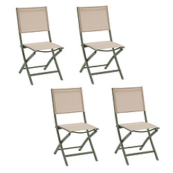 Hesperide Lot de 4 chaises pliantes en aluminium et texaline ESSENTIA - Lin et vert laurier
