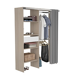 Avis Concept Usine Dressing avec rideau 4 étagères 2 penderies et un tiroir bois et blanc BALI