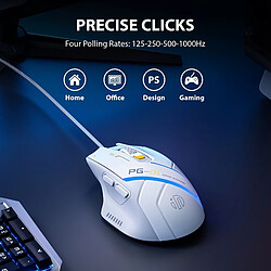 Avis 1pc PG1 Souris de jeu filaire, souris gamer ergonomique avec rétroéclairage RGB, macro programmable, capteur optique précis, compatible PC Windows 10/11, droitier, filaire USB