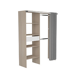 Acheter Concept Usine Dressing avec rideau 4 étagères 2 penderies et un tiroir bois et blanc BALI