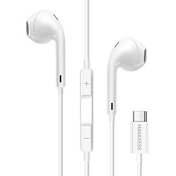 Mayaxess Écouteurs Filaires USB C avec Bouton Commande Intégré Blanc