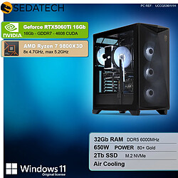 Sedatech PC Gamer ATX ARGB • AMD Ryzen 7 9800X3D • RTX5060Ti 16G • 32Go DDR5 • 2To SSD M.2 • Windows 11