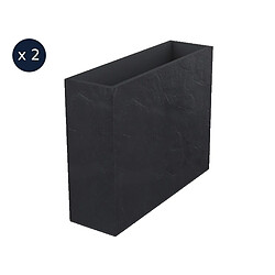 EDA Plastiques EDA Volcania Jardinière Rectangulaire 2 pcs - Anthracite Jardinière en plastique robuste - Design effet pierre - Réserve d'eau incluse - 99.5 x 29.5 x 78.5 cm