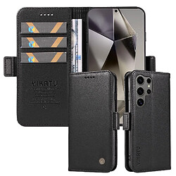 Flip Étui Pour Samsung Galaxy S25 Ultra Et Élégant Logo Gaufrage Léger Et Luxe Avec Fentes À Cartes Faux Cuir Premium FOXDOCK Noir