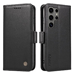 Flip Étui Pour Samsung Galaxy S25 Ultra Et Élégant Logo Gaufrage Léger Et Luxe Avec Fentes À Cartes Faux Cuir Premium FOXDOCK Noir