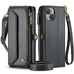 Étui Crossbody Pour iPhone 15Plus - Noir Étui portefeuille crossbody - Cuir PU souple - Technologie RFID - Longue bandoulière - Protection maximale