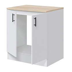 Pegane Meuble bas de cuisine blanc brillant/chêne canadien