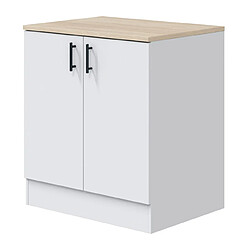 Pegane Meuble bas de cuisine blanc brillant/chêne canadien