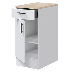 Pegane Meuble bas de cuisine blanc brillant/chêne canadien