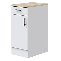 Pegane Meuble bas de cuisine blanc brillant/chêne canadien