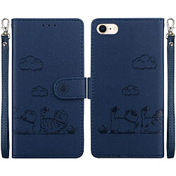 Coque IPhone 7/8 - Bleu Étui cuir à rabat - Protection frontale et arrière - Béquille intégrée