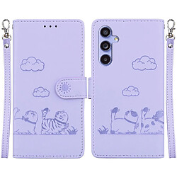 Samsung Galaxy S23 FE - Étui flip violet RFID chat Étui portefeuille en cuir PU - Protection antichoc - 3 emplacements pour cartes - Béquille integrée