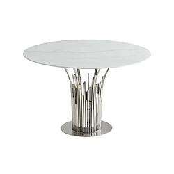 Homy france Table à manger ronde - Marbré blanc