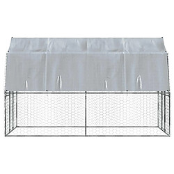 Helloshop26 Cage pour chien - Acier galvanisé avec toit et porte - Argent