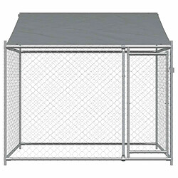 Helloshop26 Cage pour chien - Acier galvanisé avec toit et porte - Gris