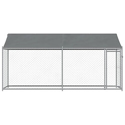 Helloshop26 Cage pour chien - Acier galvanisé avec toit et porte - Gris