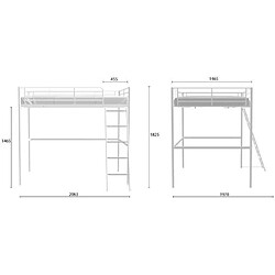 Acheter Lit mezzanine en métal - ELIOT - Blanc - 140 x 200 cm - Sommier à lattes inclus
