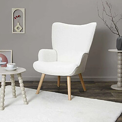 The Home Deco Factory Fauteuil en tissu bouclette et bois Rhea blanc.