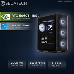 Sedatech PC Gamer, Intel i5-12600KF, RTX5060Ti, 32Go RAM, 1To SSD, sans OS