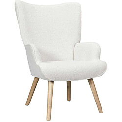 The Home Deco Factory Fauteuil en tissu bouclette et bois Rhea blanc.