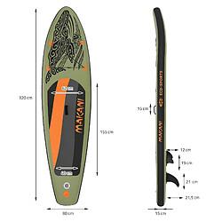 Ecd Germany Stand up paddle board gonflable Makani planche sac pompe pagaie olive 320 cm pas cher