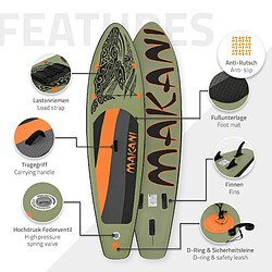 Avis Ecd Germany Stand up paddle board gonflable Makani planche sac pompe pagaie olive 320 cm