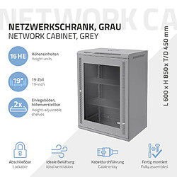 Ecd Germany Armoire serveur 19" boîtier réseau murale gris en acier rack 16U 600x450x850 mm