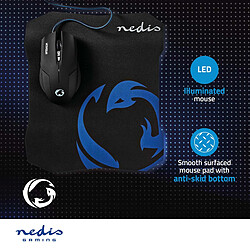Nedis Pack Souris Filaire 6 Boutons 1600dpi et Tapis de Souris Antidérapant Noir pas cher