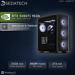Sedatech PC Gamer, AMD Ryzen 9 7900X3D, RTX5060Ti, 32Go DDR5, 2To SSD, Win 11