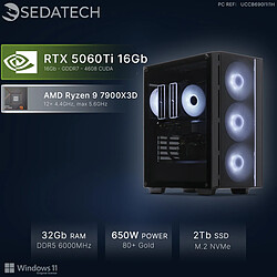 Sedatech PC Gamer, AMD Ryzen 9 7900X3D, RTX5060Ti, 32Go DDR5, 2To SSD, Win 11
